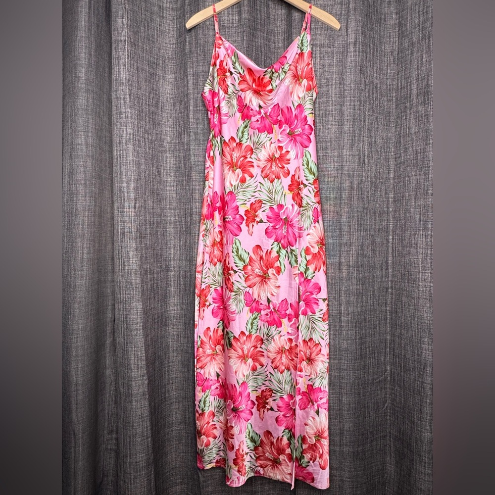 Tropical Floral Silky Maxi Dress